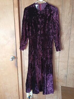 Liz Claiborne Collection Crushed Velour Maxi Dress Burgundy Plum Size 6 Vintage